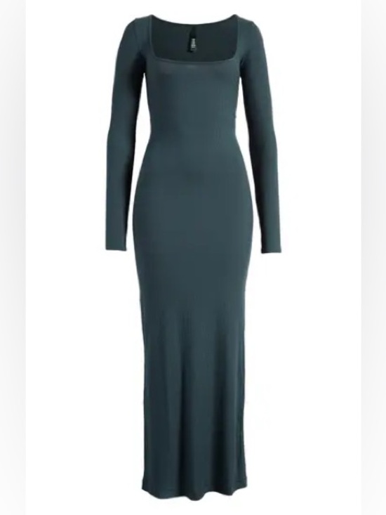 SKIMS Dresses & Skirts - Skims Super Soft Lounge Long Sleeve Ribbed Dress Hunter Green Size M